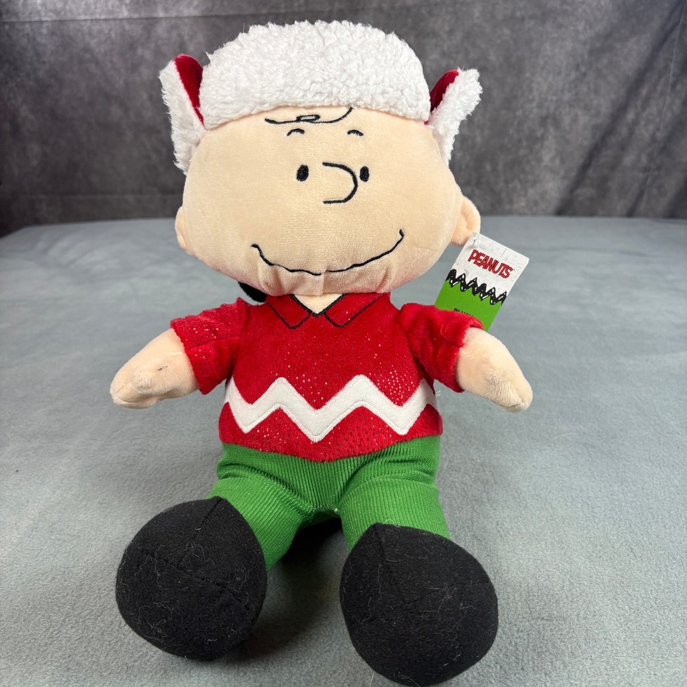Peanuts Charlie Brown Christmas Plush‎ 16 in Red Sweater Sherpa Hat NWT 2022